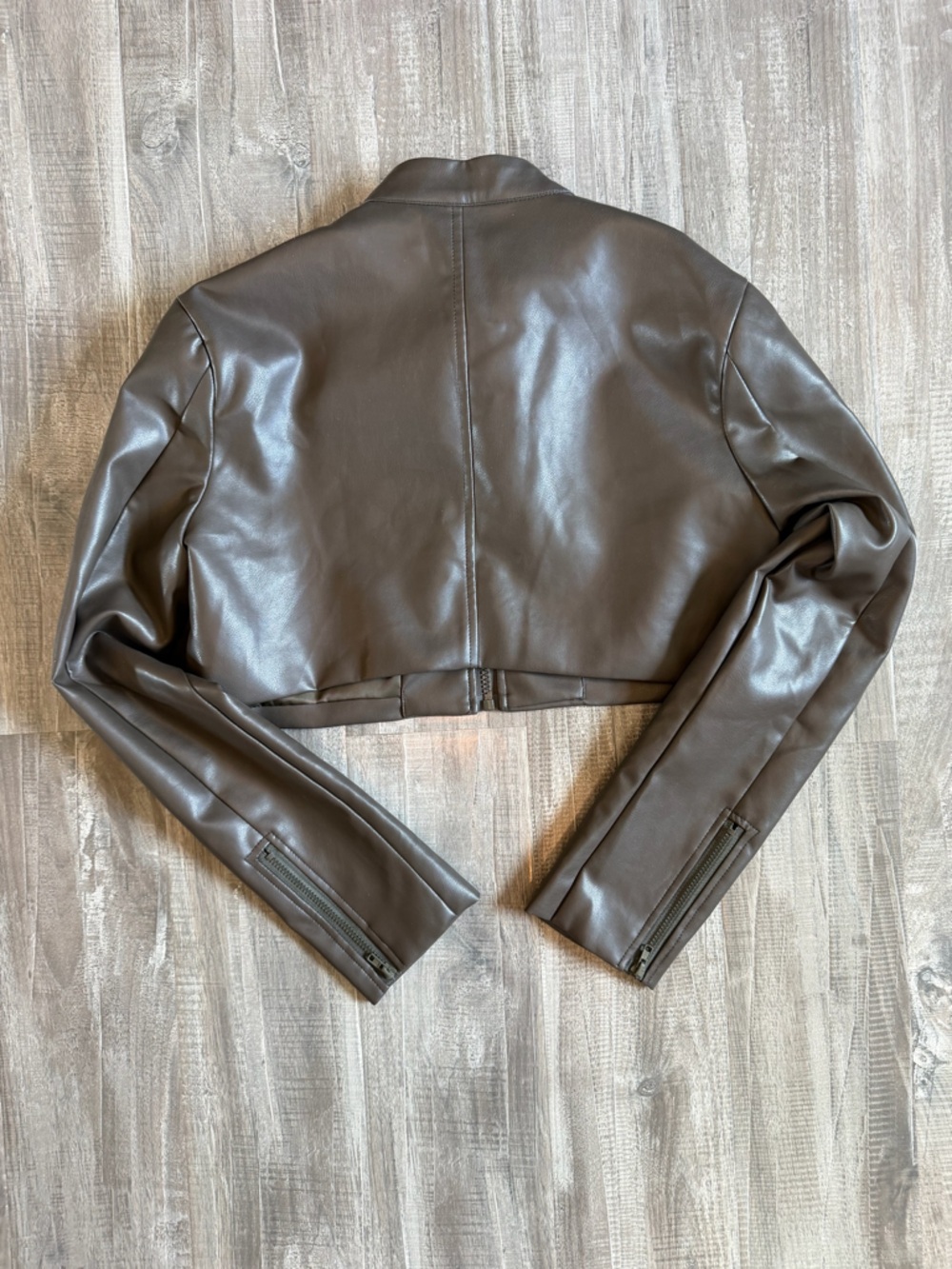 Cropped Brown Leather Moto Jacket - Picture 3 of 7